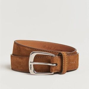 Ralph Lauren Purple Label Suede Western Belt with Gold Buckle